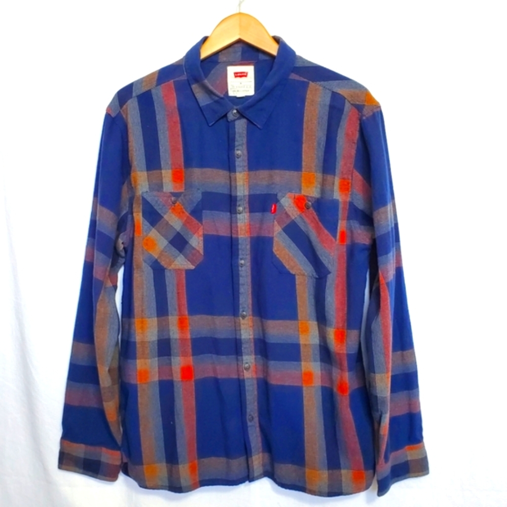 Levi's Navy Multi Plaid Long Sleeve Button Down Shirt Mens XL